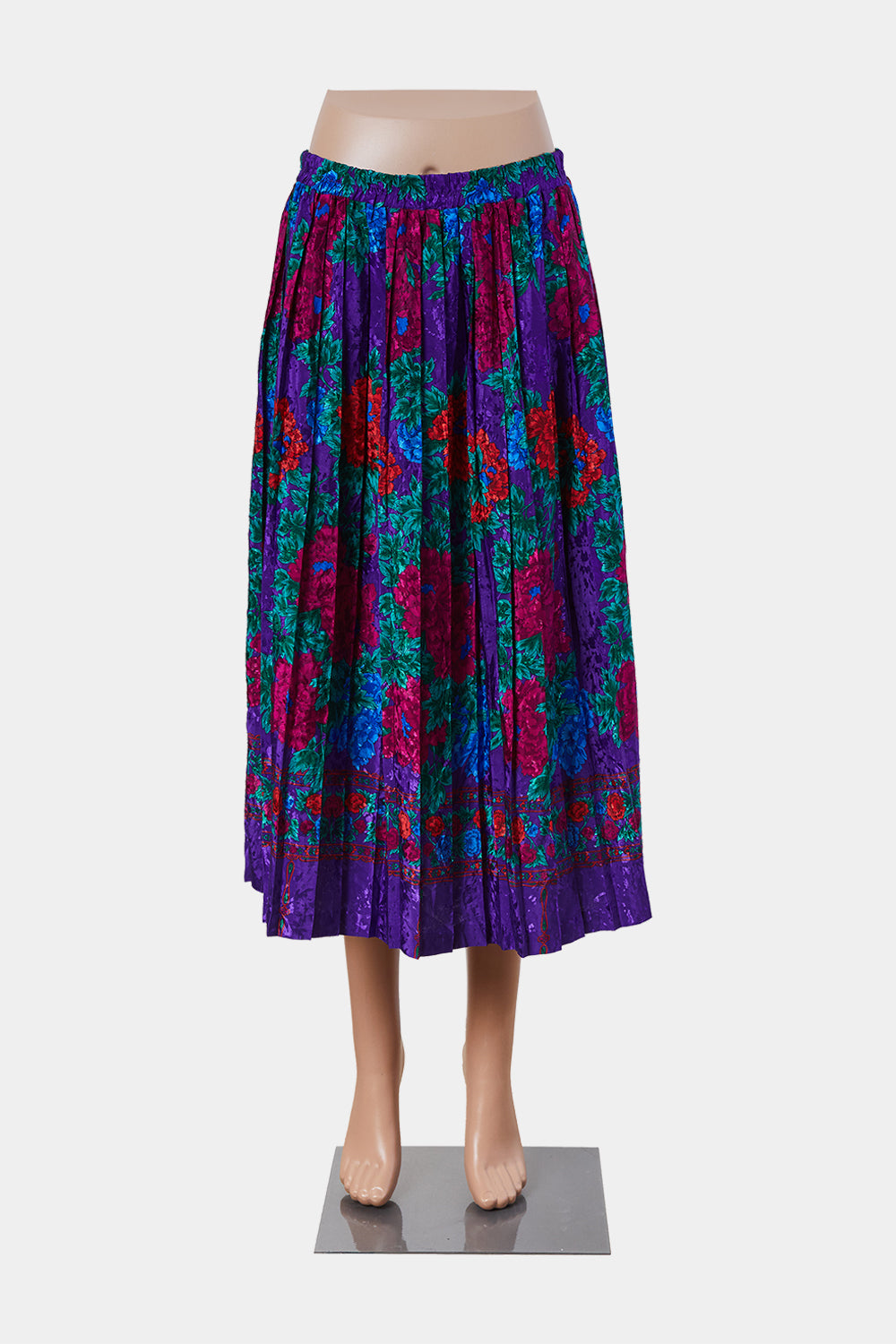 Andrea Gayle Purple, Green Red Pleated Midi Skirt