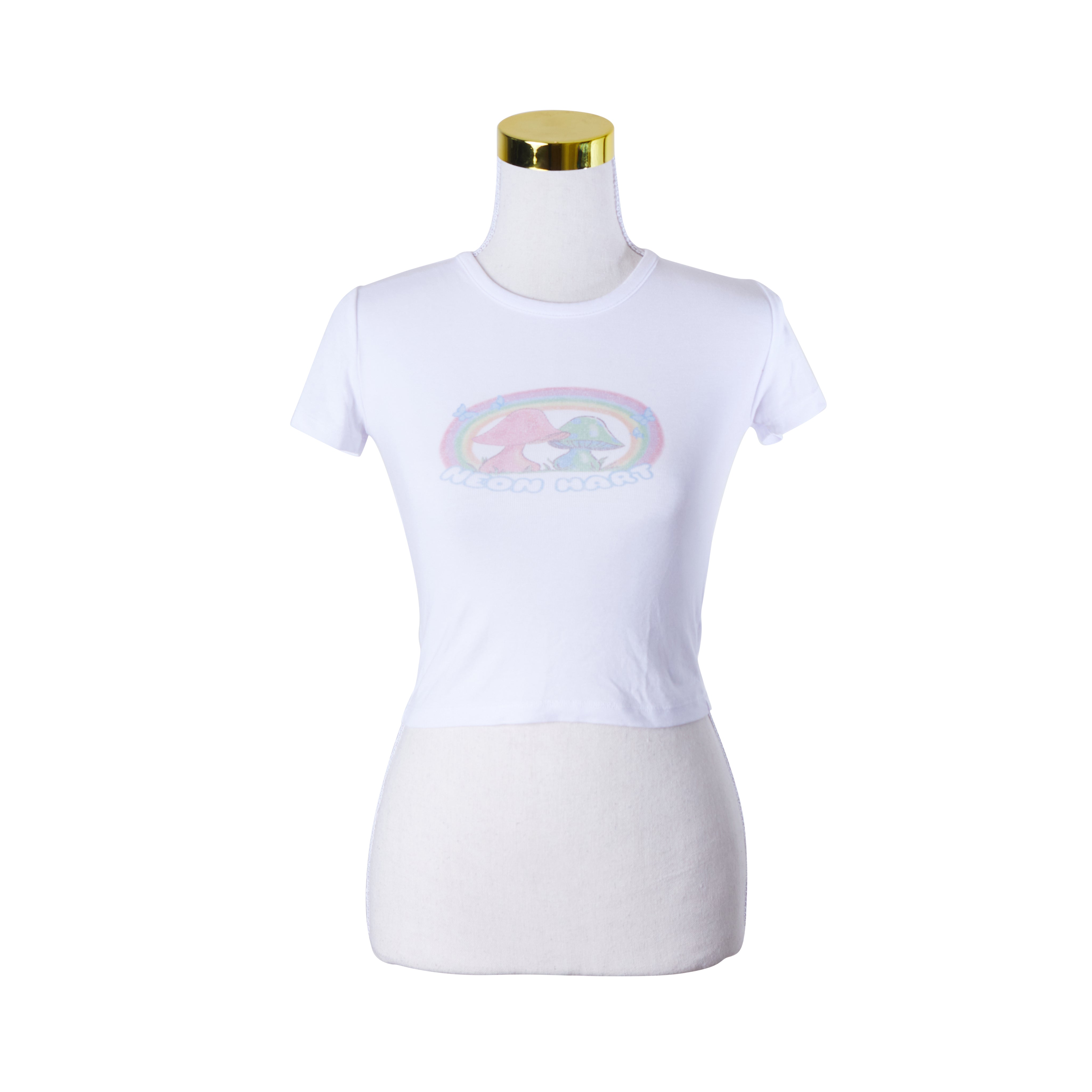 Neon Hart White Printed Crop T Shirt