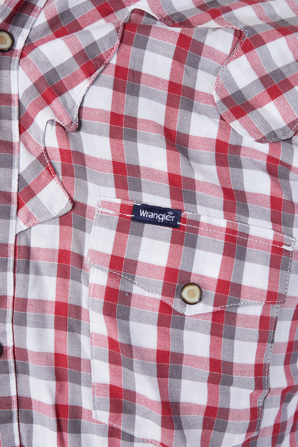 Wrangler Retro Red and Grey Plaid Western Detail Button Down Shirt