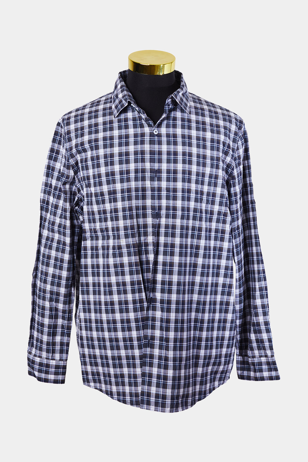 Country Road Navy, Brown White Plaid Tailored Fit Button Down Shirt