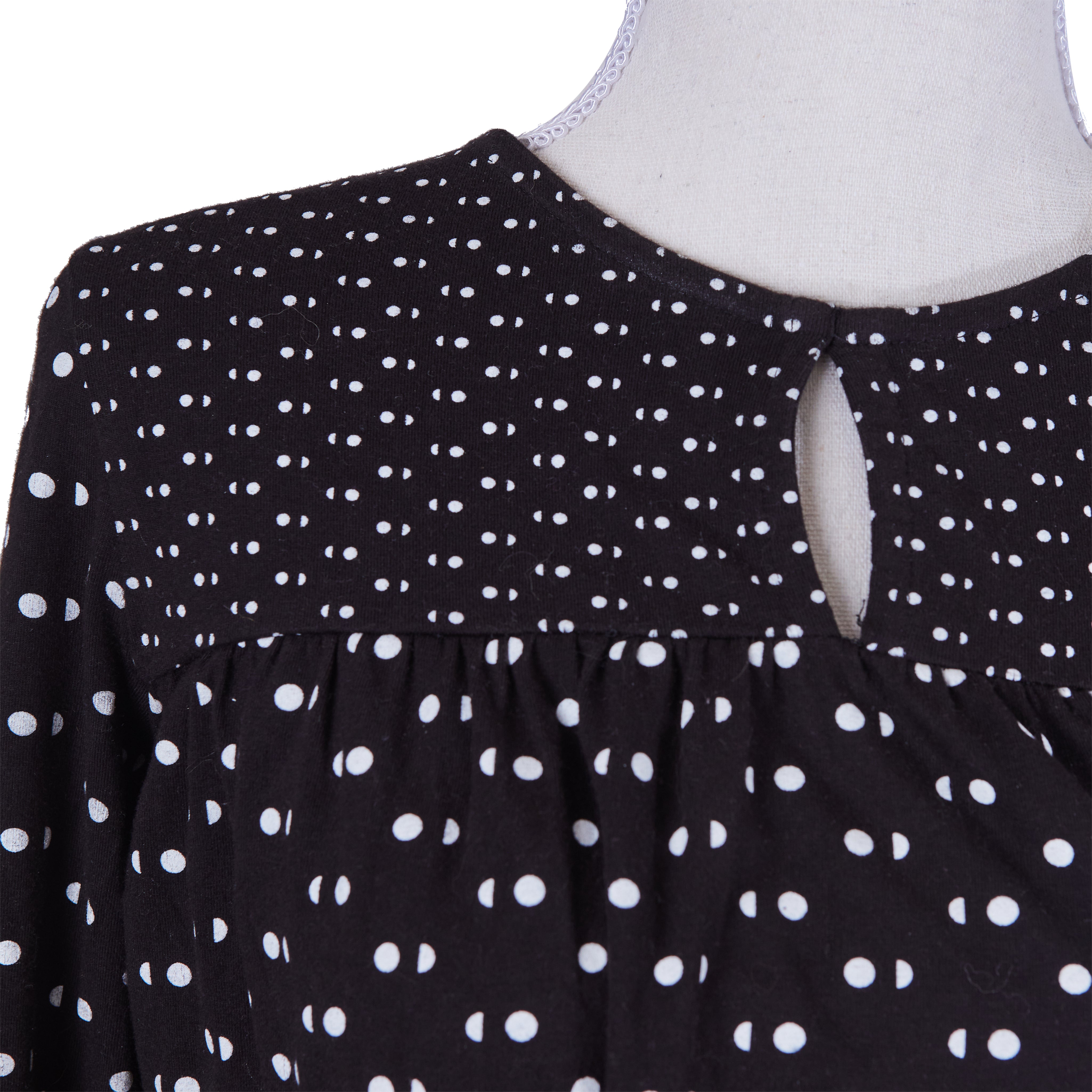People Tree Black and White Spot Key Hole Long Sleeve Midi Dress