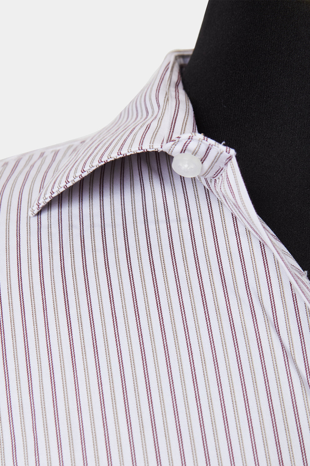 Calvin Klein Burgundy and Mustard, White Stripe Slim Fit Easy Iron Shirt