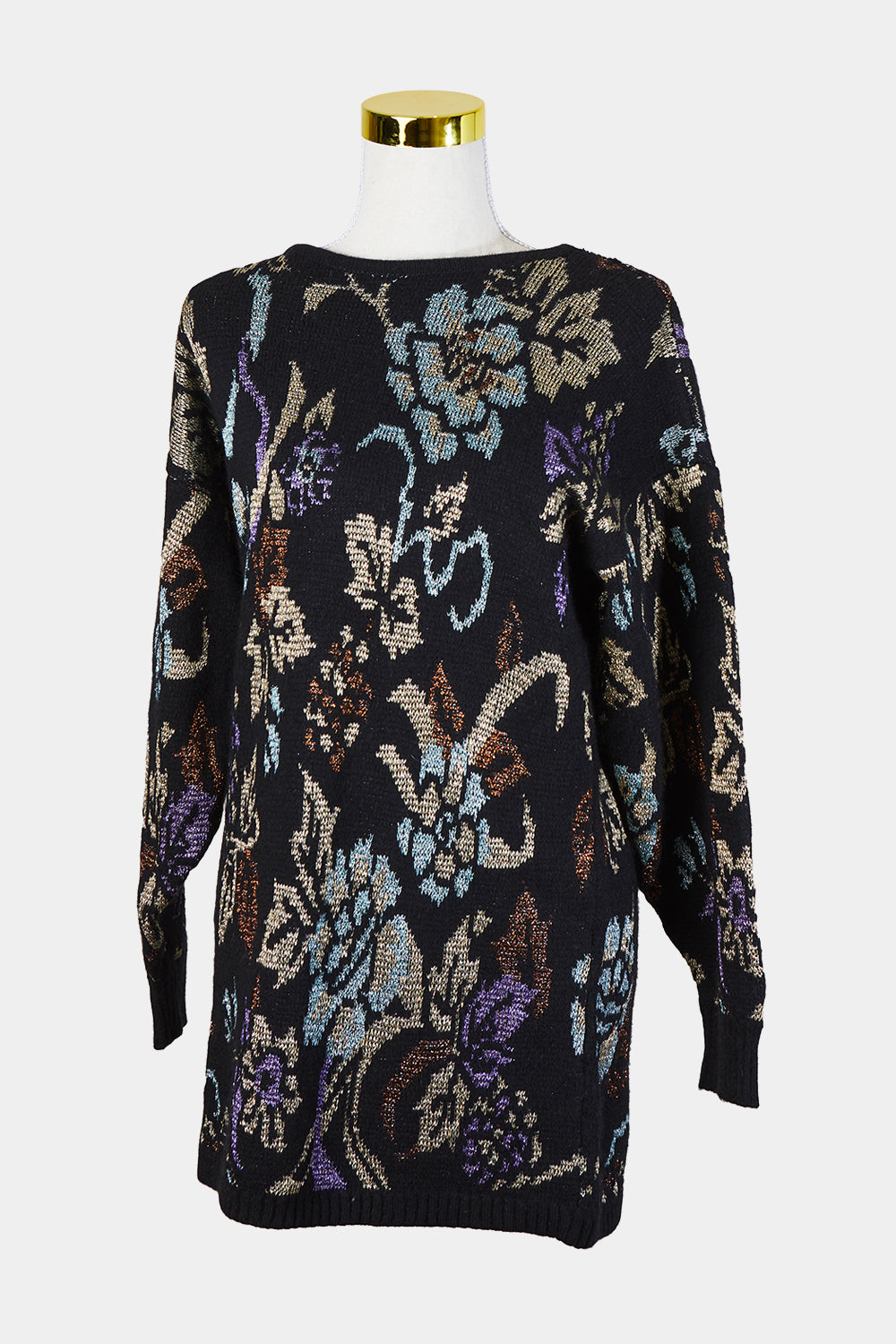 Neimon Marcus Black and Mixed Pattern Sparkle Thread Knit Sweater