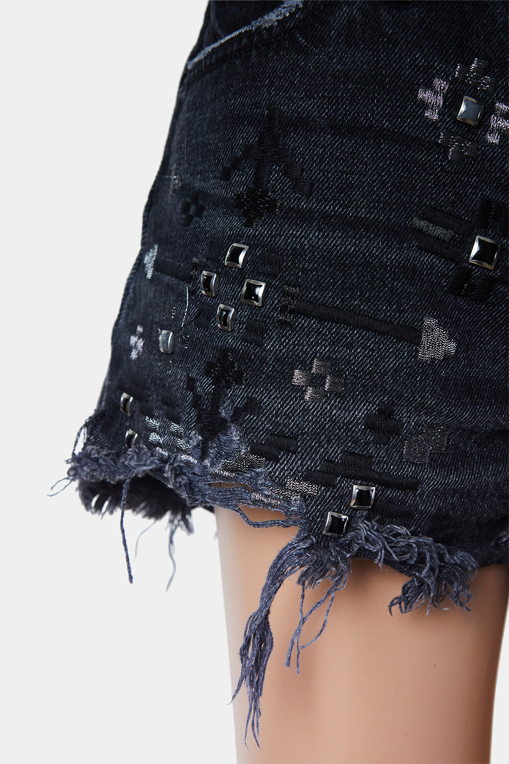 LEVI Black Studded Ebroidered Denim Shorts