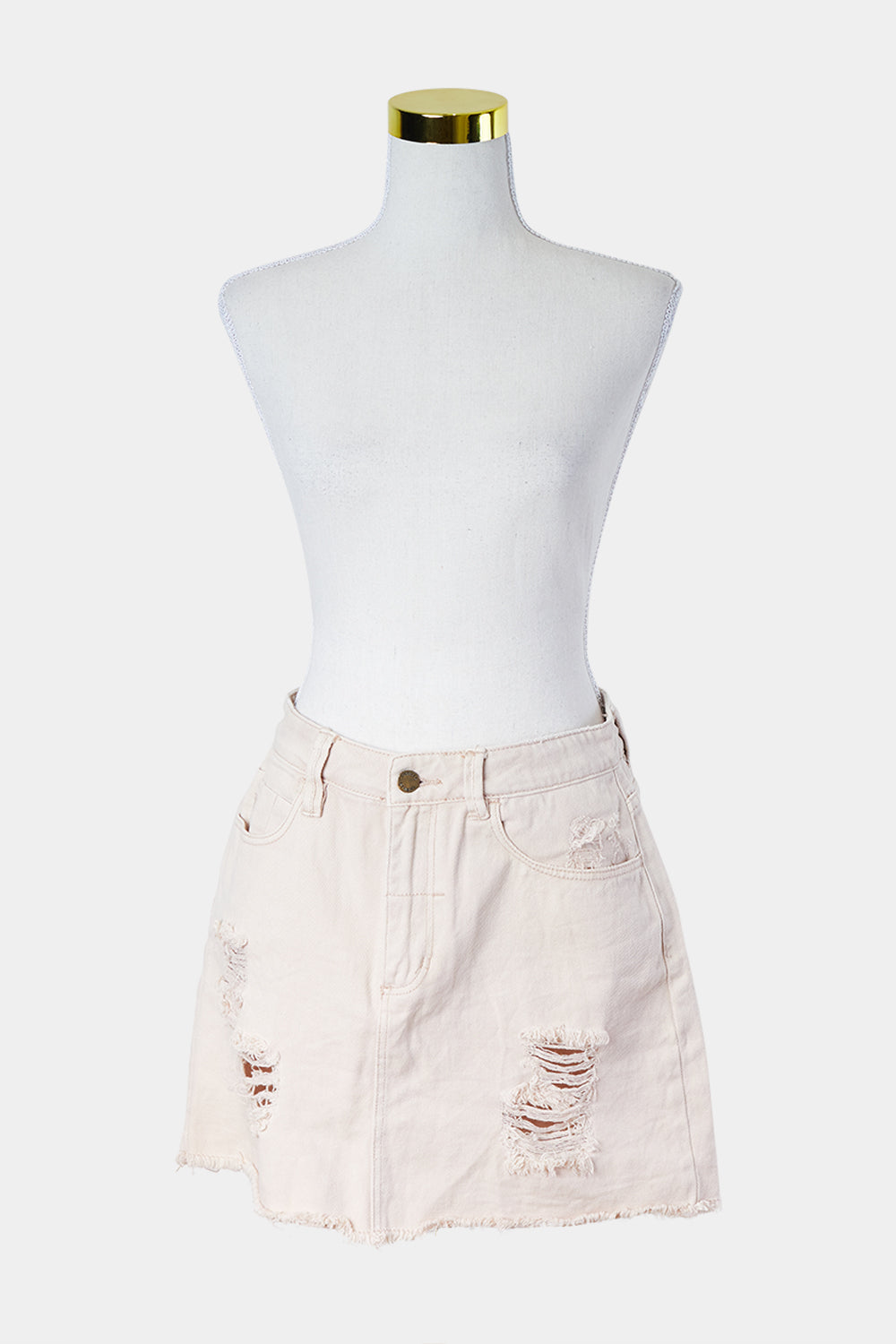 THRILLS Pale Pink Distressed Denim Skirt