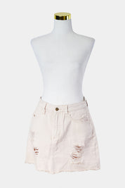 THRILLS Pale Pink Distressed Denim Skirt