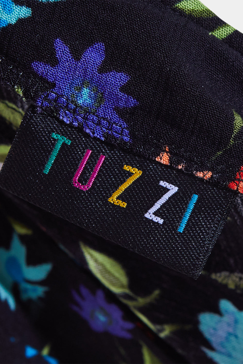 TUZZI Black and Multi Floral Print Midi Dress