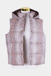 Unreal Fur Dusty Pink Snake Print Puffer Vest with Hood