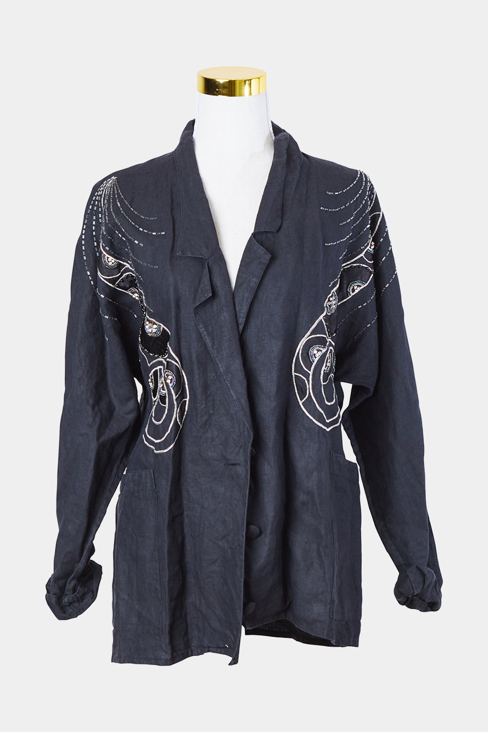 RANIER Black Beaded Linen Blazer