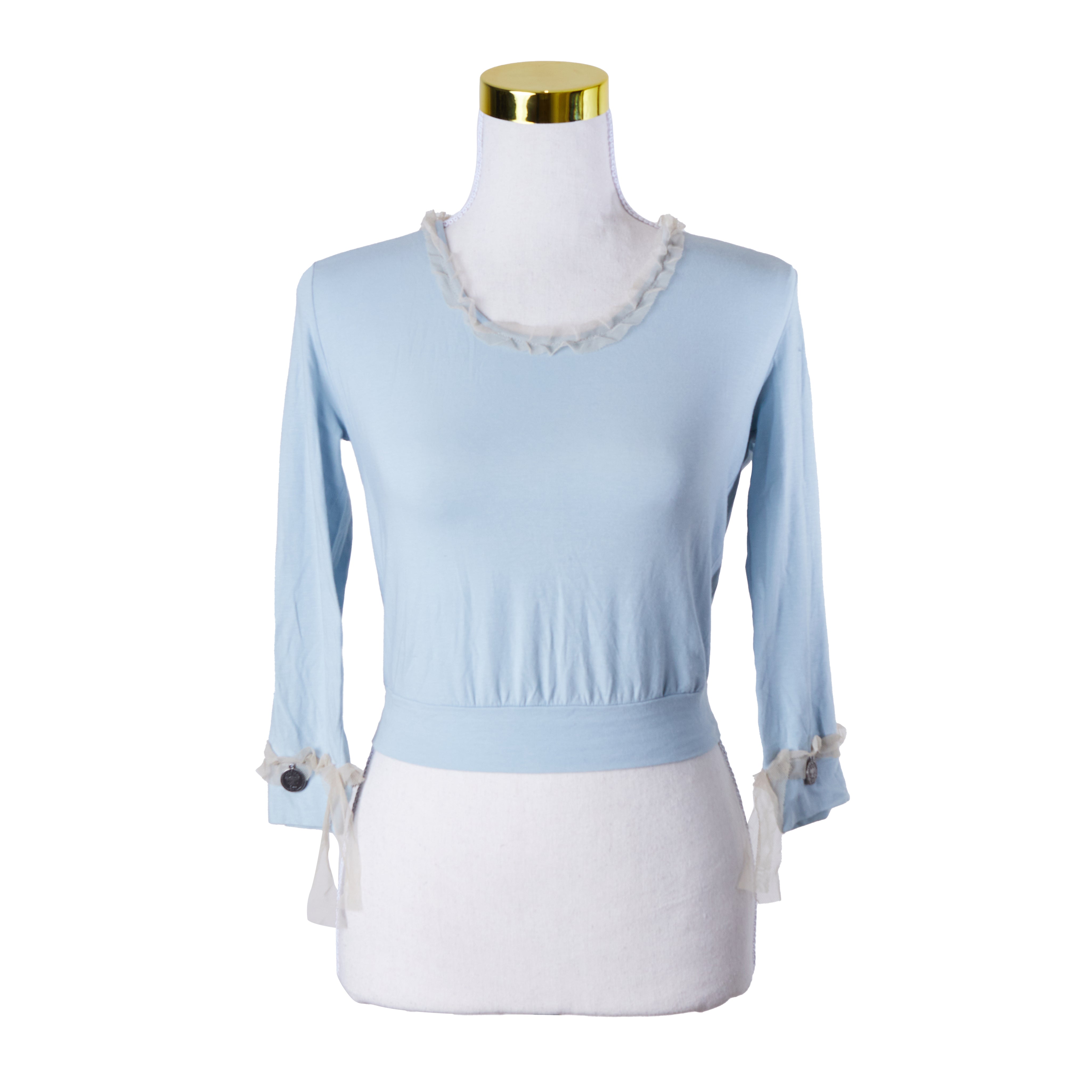 CELESTINO Light Blue Tulle and Coin Detail Long Sleeve Top