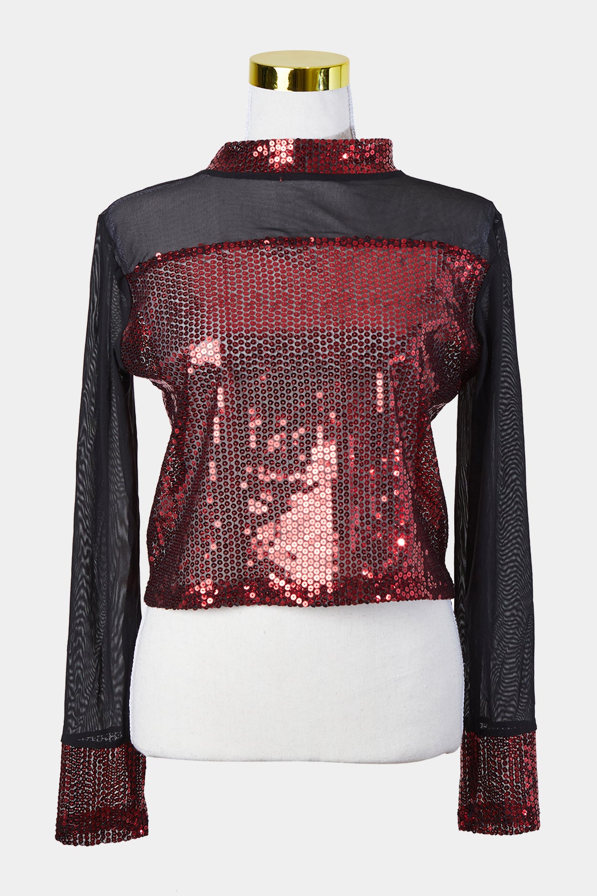 Assorted Brands Black and Red Sequin and Mesh High Neck Top