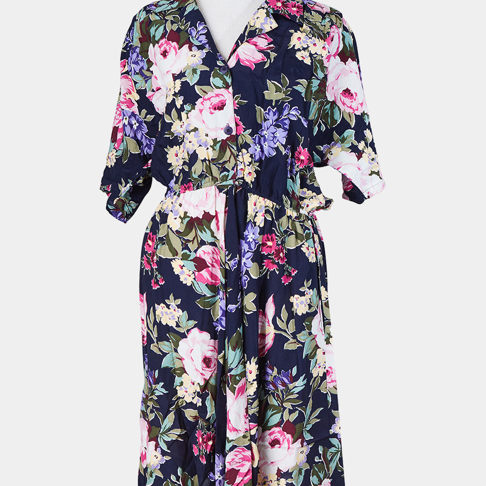 Carol Anderson Navy Floral Short Sleeve Button Up Dress