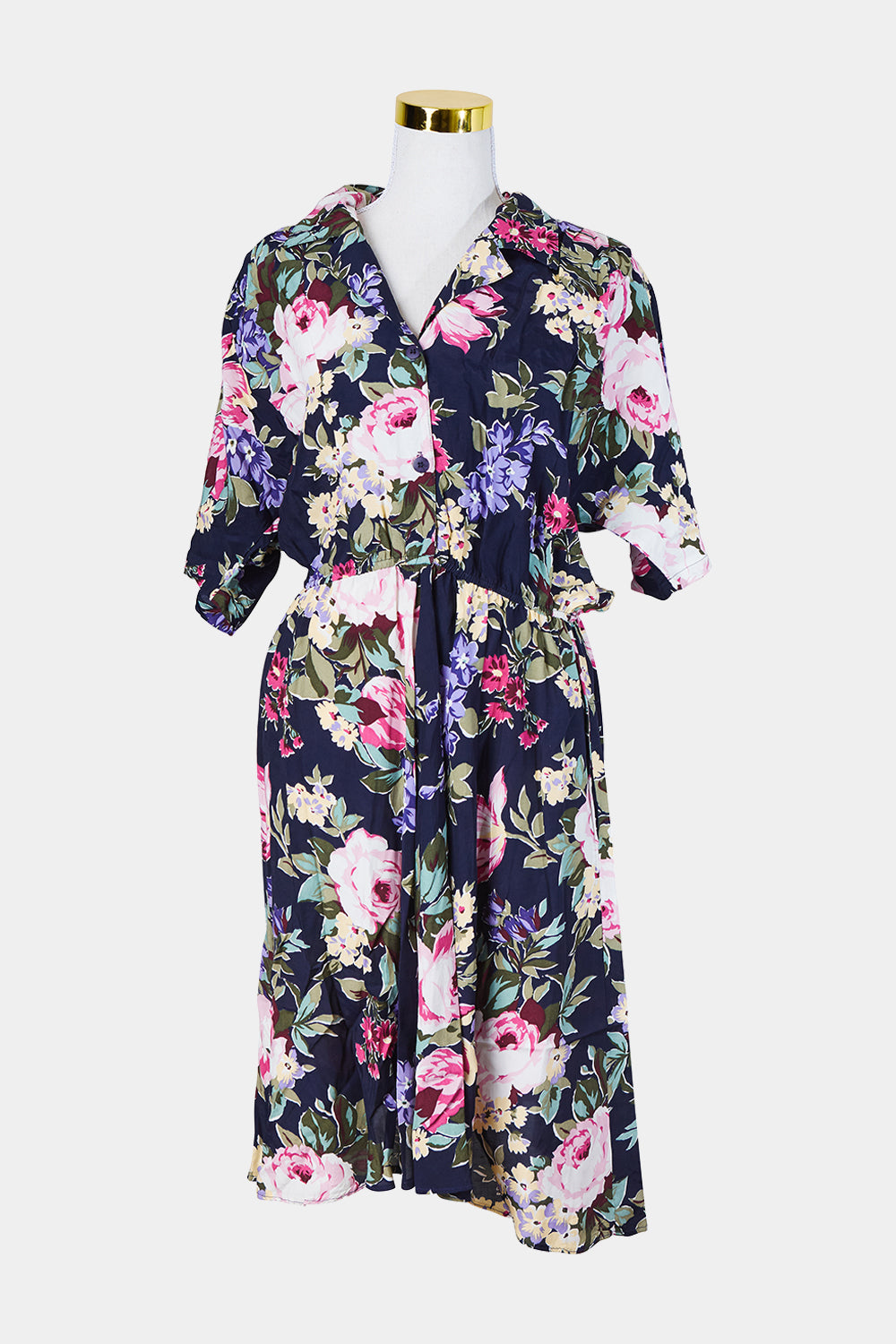 Carol Anderson Navy Floral Short Sleeve Button Up Dress
