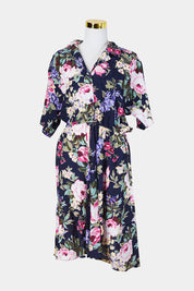 Carol Anderson Navy Floral Short Sleeve Button Up Dress
