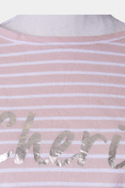 Seed Heritage Pink and White Stripe Metallic Print T Shirt