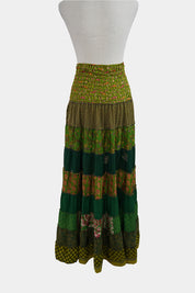 ISHKA Green Shirred Tier Maxi Skirt