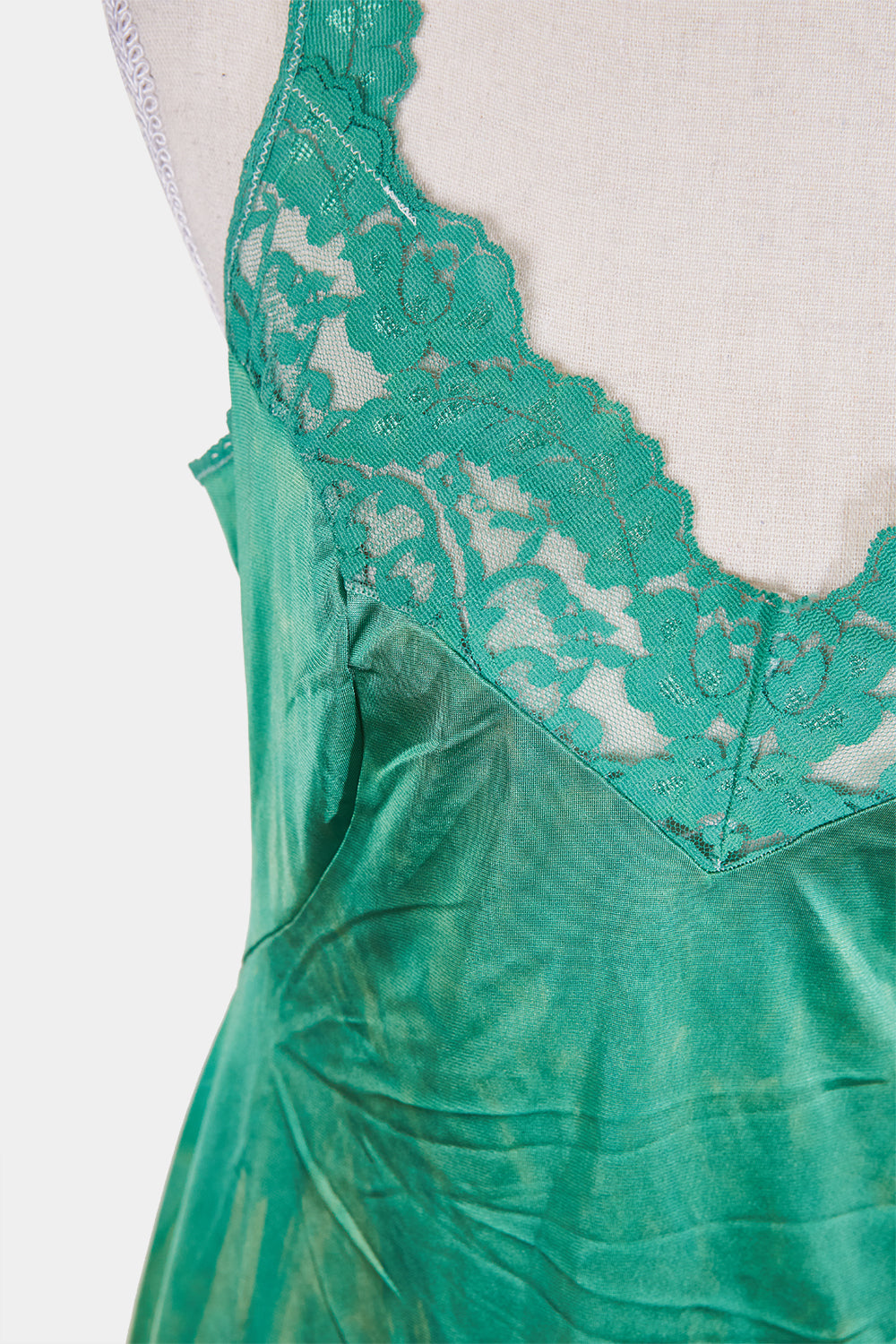 VASARETTE Green Lace Trim Slip Dress
