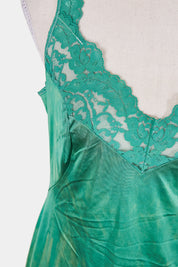 VASARETTE Green Lace Trim Slip Dress
