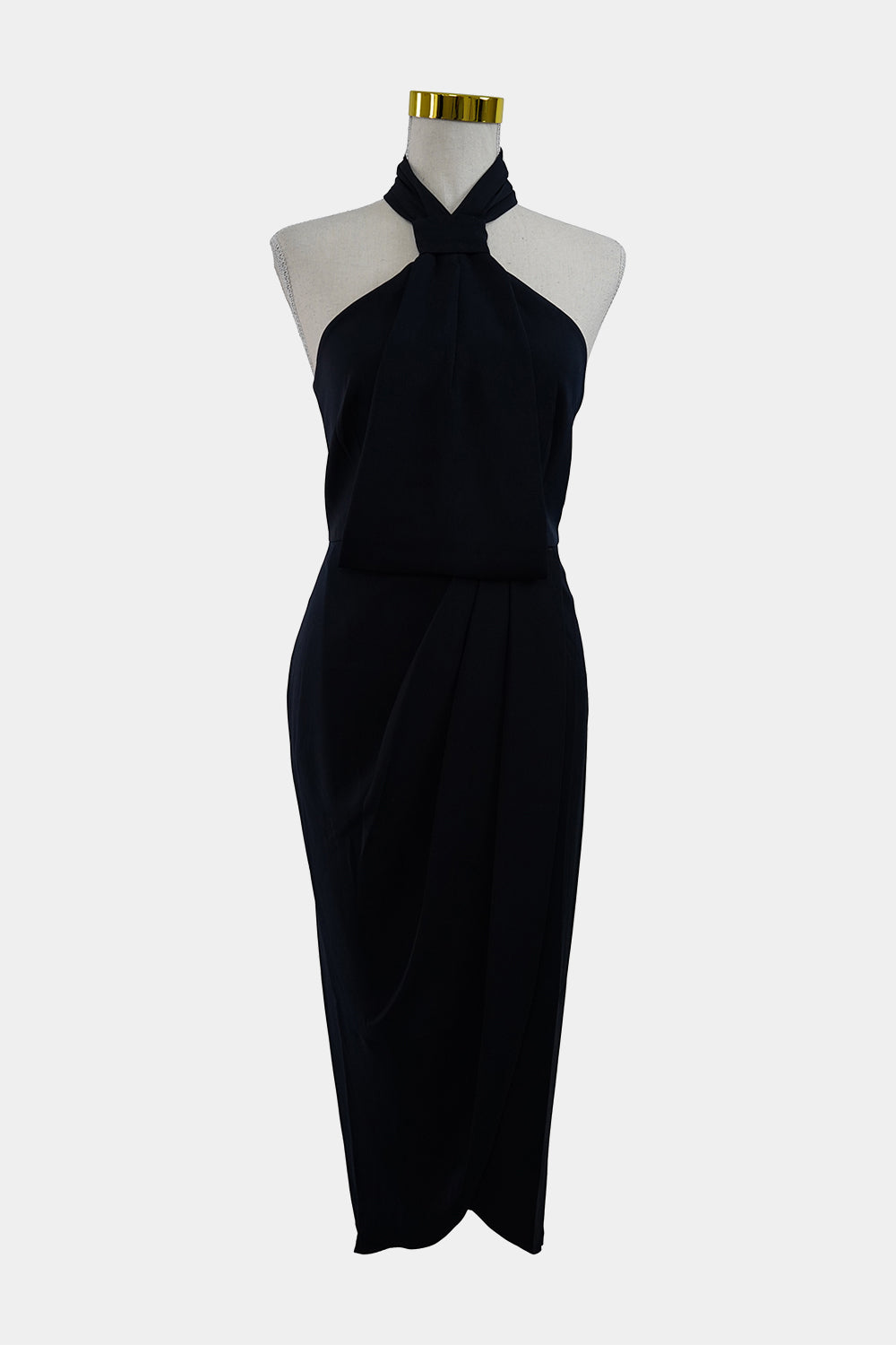Shona Joy Navy Knot Halter Draped Dress