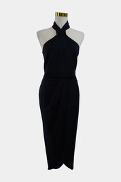 Shona Joy Navy Knot Halter Draped Dress
