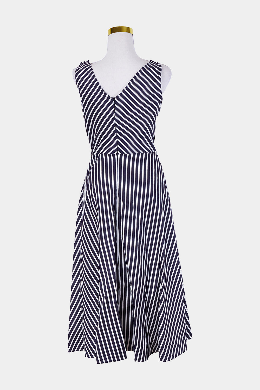 Veronika Maine Navy and White Stripe Ring Detail Linen Wrap Dress