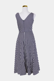 Veronika Maine Navy and White Stripe Ring Detail Linen Wrap Dress