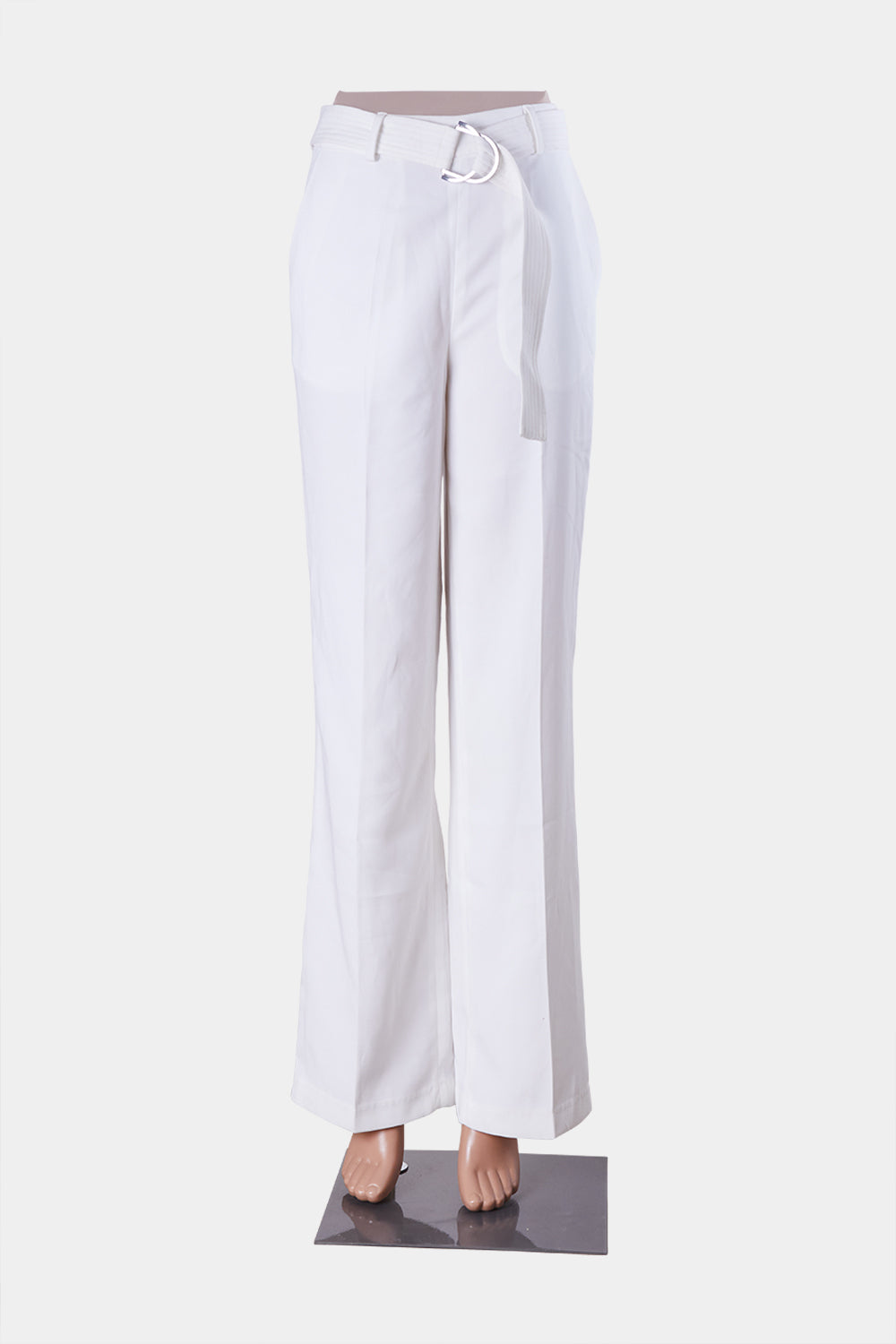 meo Collective White High Waisted Belted Trousers