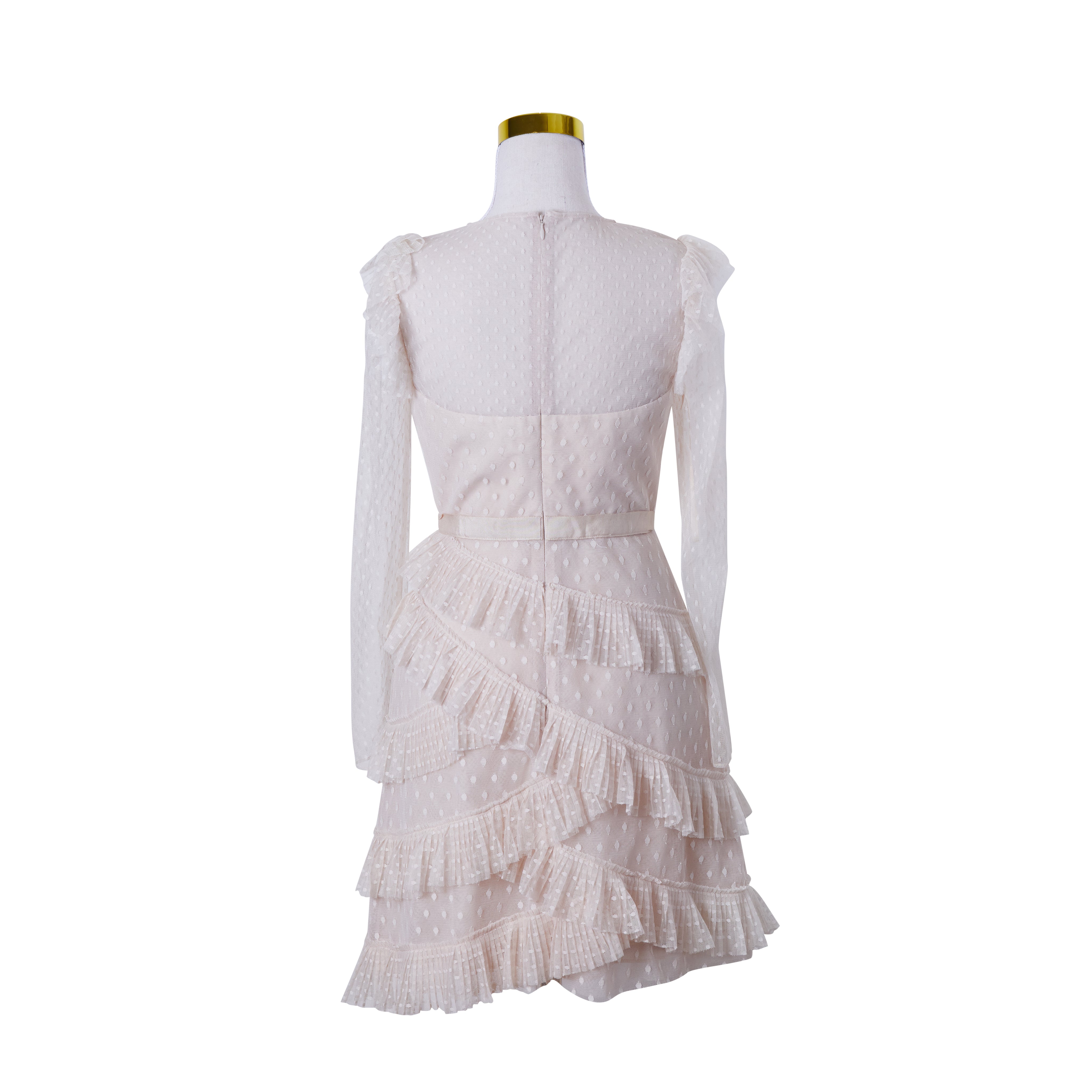 BCBG Cream Lace Long Sleeve Frill Dress