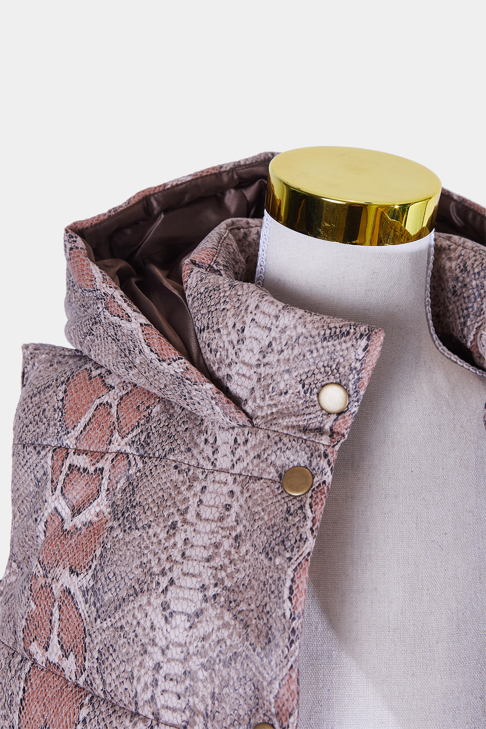 Unreal Fur Dusty Pink Snake Print Puffer Vest with Hood