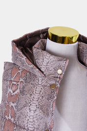 Unreal Fur Dusty Pink Snake Print Puffer Vest with Hood