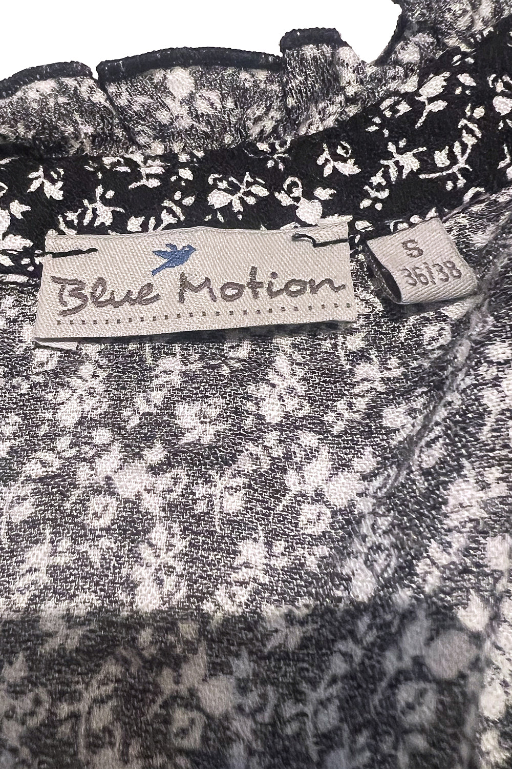 Blue Motion Black and White Floral Tie Neck Dress