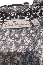 Blue Motion Black and White Floral Tie Neck Dress