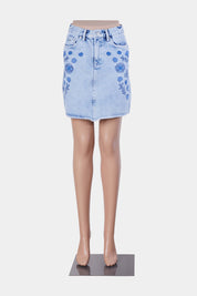 Pepe Jeans Light Blue Embroidered Denim Mini Skirt