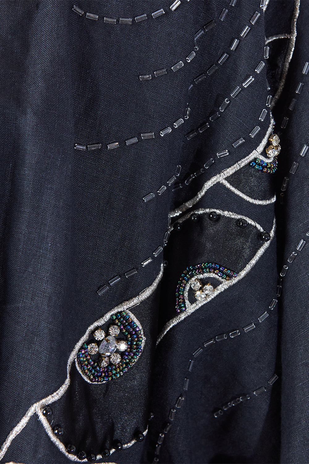 RANIER Black Beaded Linen Blazer
