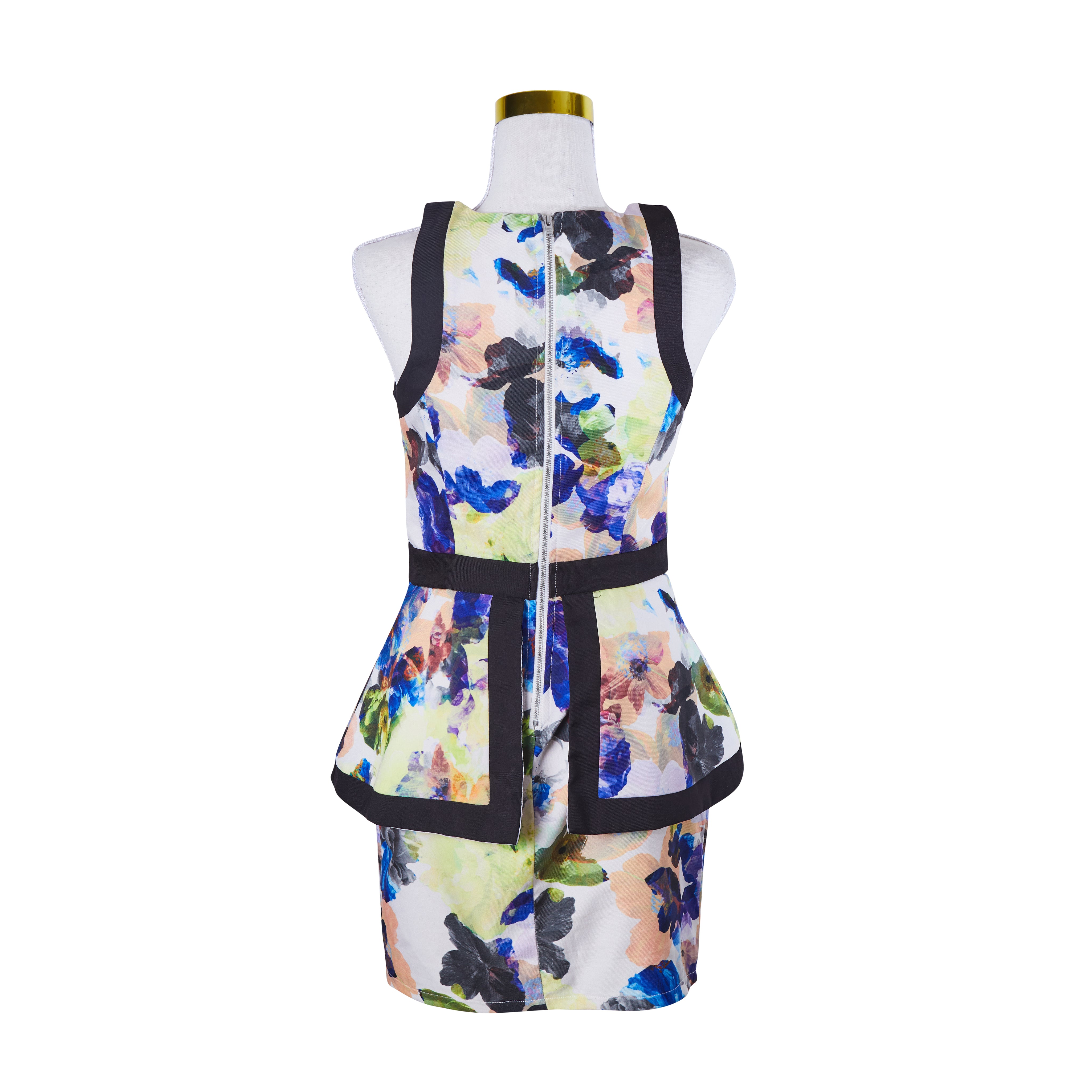 DOTTI Yellow White Blue Purple Orange Print High Neck Mini Dress