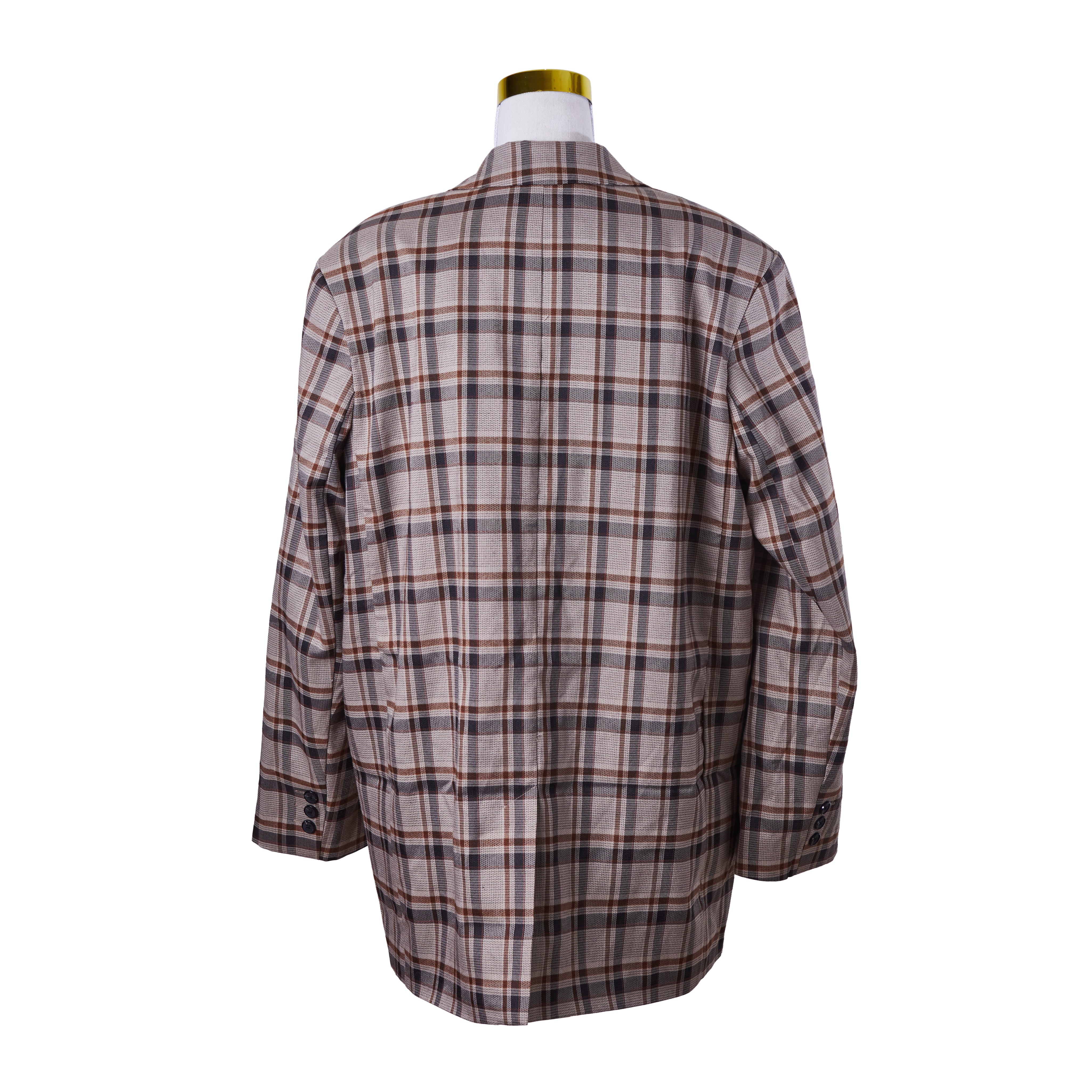 Asos Design Dark and Light Brown Plaid Long Blazer