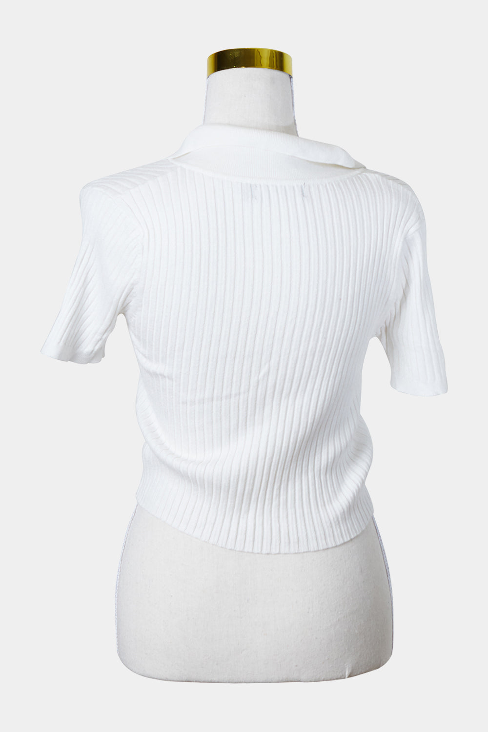 GLASSONS White Stretch Knit V Neck Top
