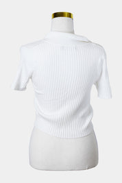 GLASSONS White Stretch Knit V Neck Top