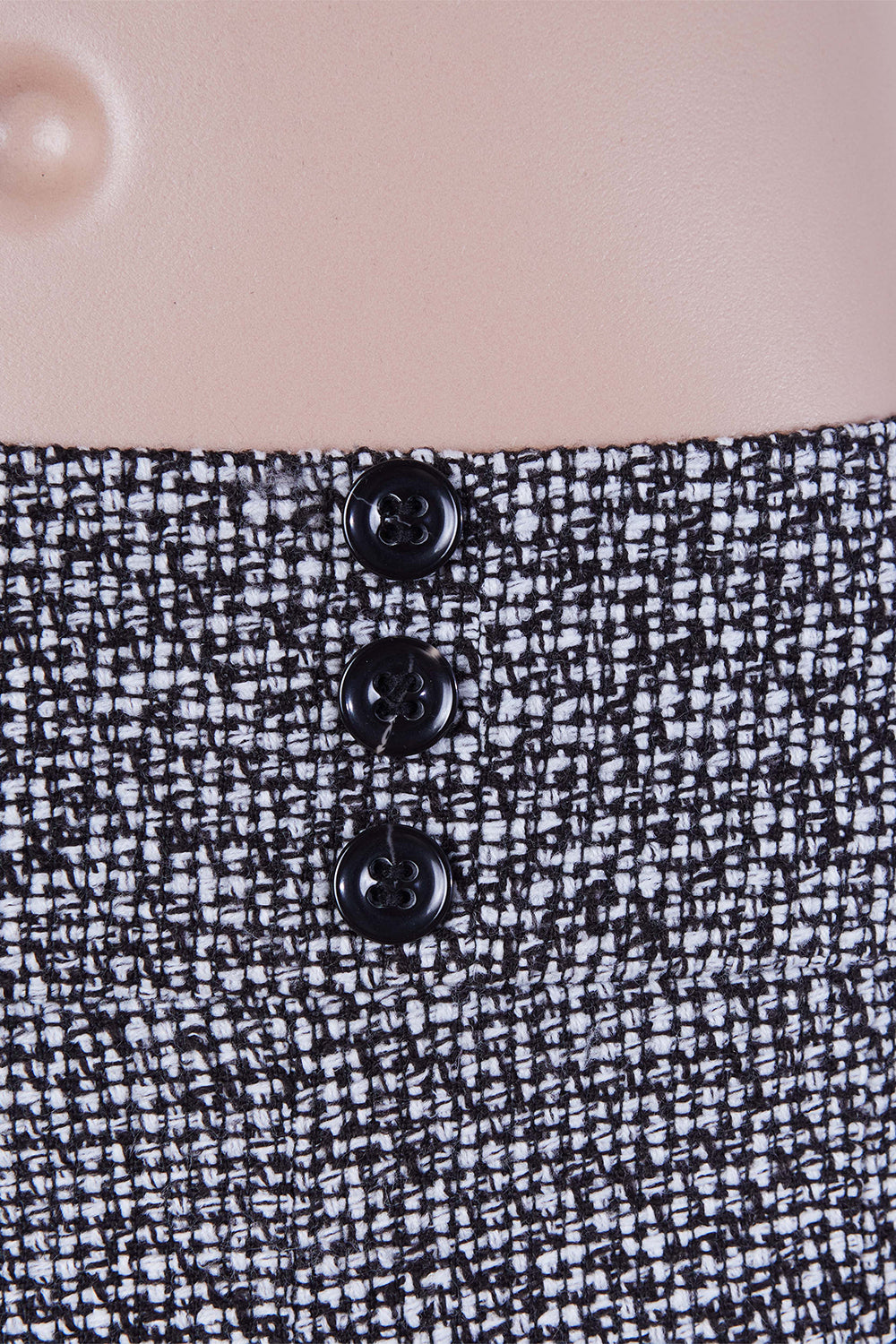 ESPRIT Black and White Tweed Box Pleat Button Detail Skirt