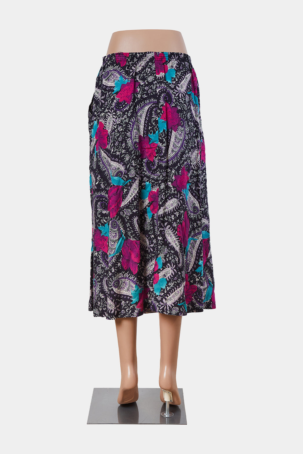 Booth Bay Black and Fuschia Floral Midi Skirt