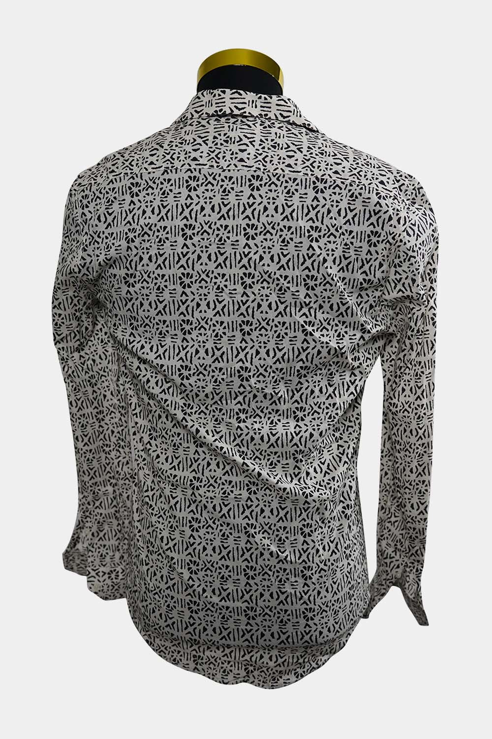 Zara Man White Black Patterned Button Down Shirt