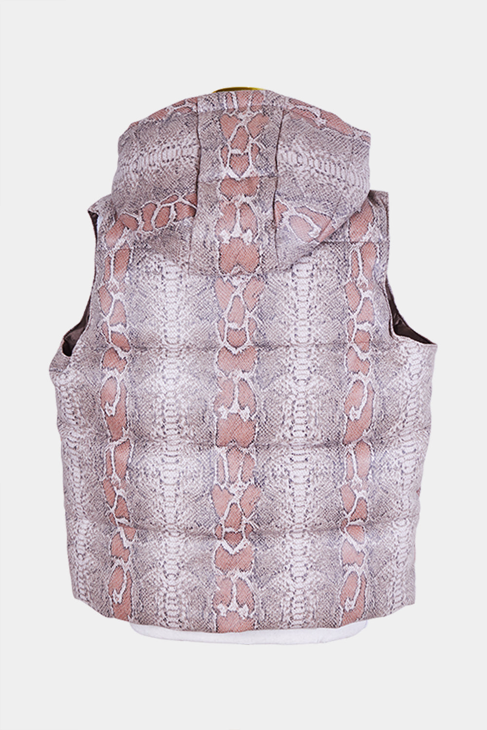 Unreal Fur Dusty Pink Snake Print Puffer Vest with Hood