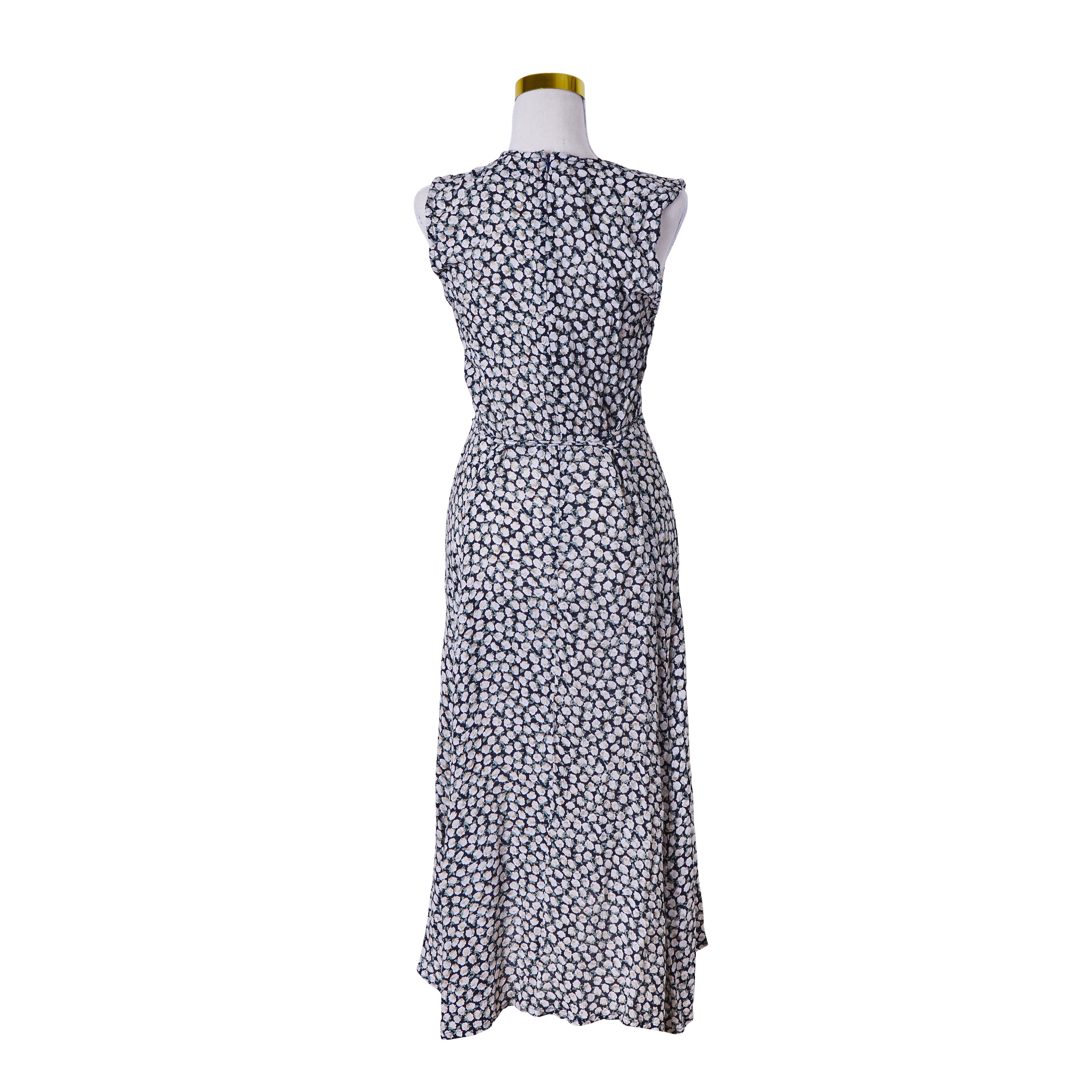 Faithfull The Brand Navy and White Floral Button Down Sleeveless Summer Dresrs