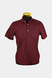 ASOS Burgundy Spot Button Down Short Sleeve Shirt
