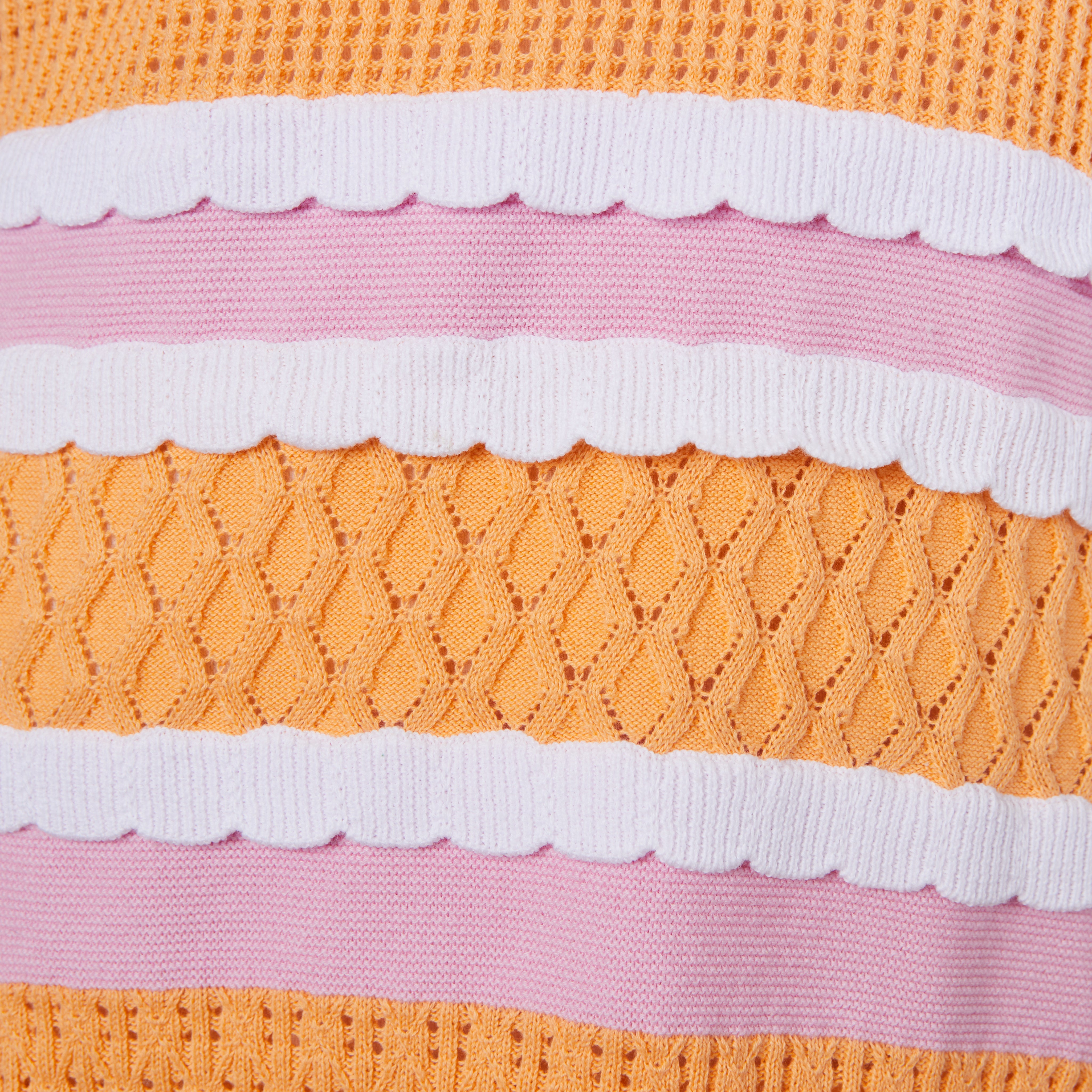 ALESSANDRA Orange Pink and White Knit Short Sleeve Midi Dress