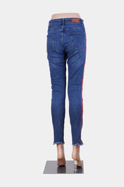ZARA Blue and Red Skinny Cropped Jeans