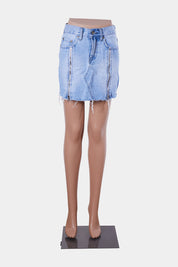 Neon Blonde Light Blue Zip Detail Denim Skirt