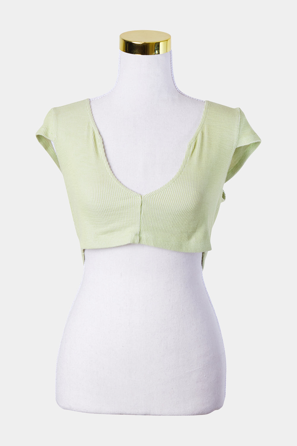 MOTEL Green V Neck Crop Top