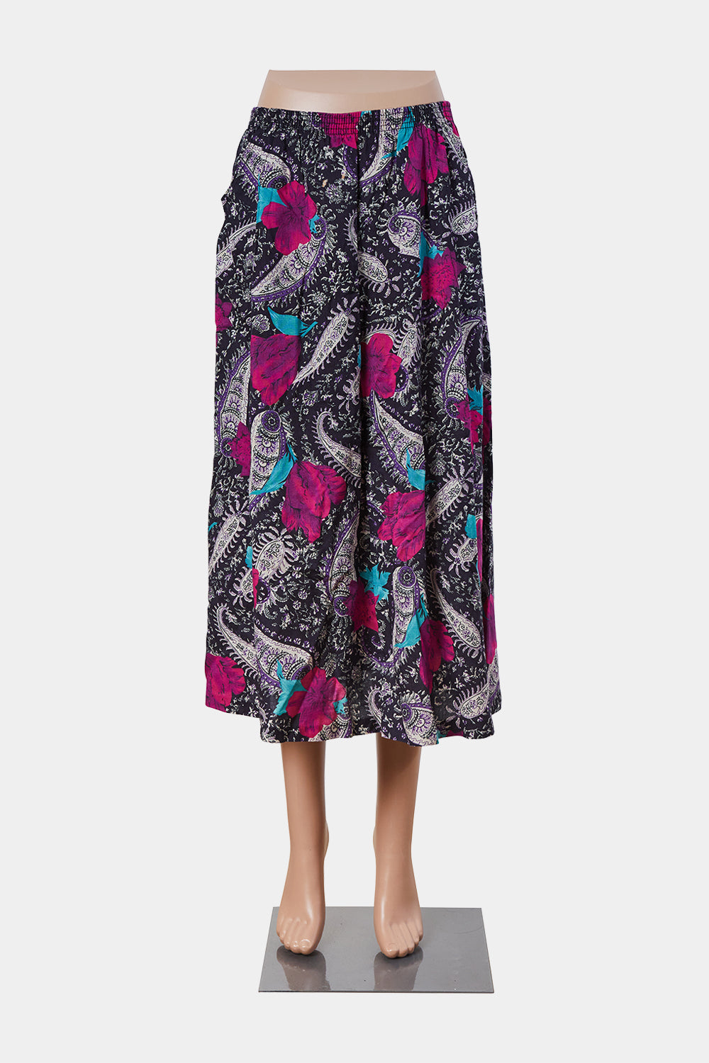 Booth Bay Black and Fuschia Floral Midi Skirt