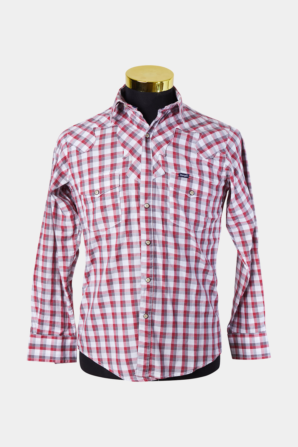 Wrangler Retro Red and Grey Plaid Western Detail Button Down Shirt